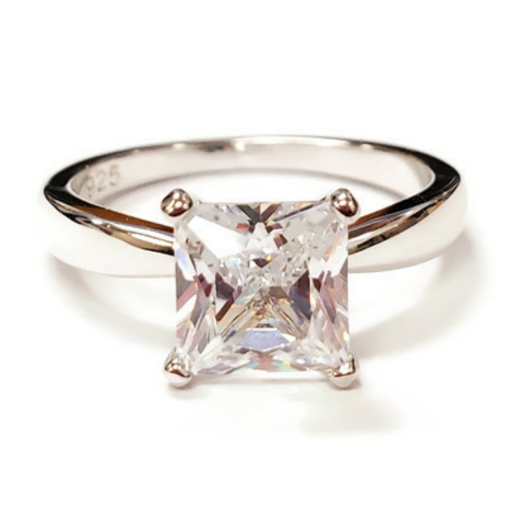 925 Silver Solitaire Princess Cut Engagement Ring